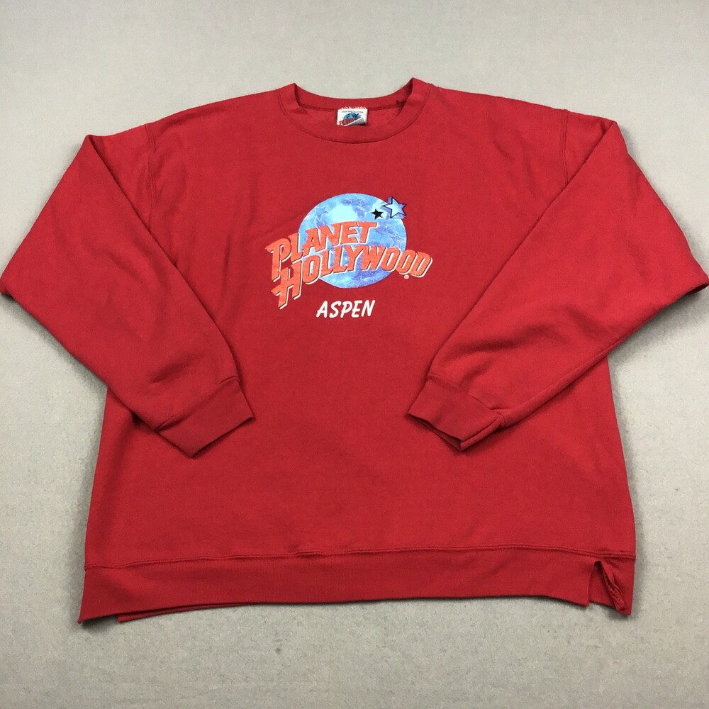 Vintage Planet Hollywood Sweatshirt Men Large Red Aspen Graphic Pullover L USA *